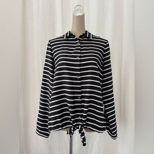 CALVIN KLEIN Black and White Striped Button Down Shirt